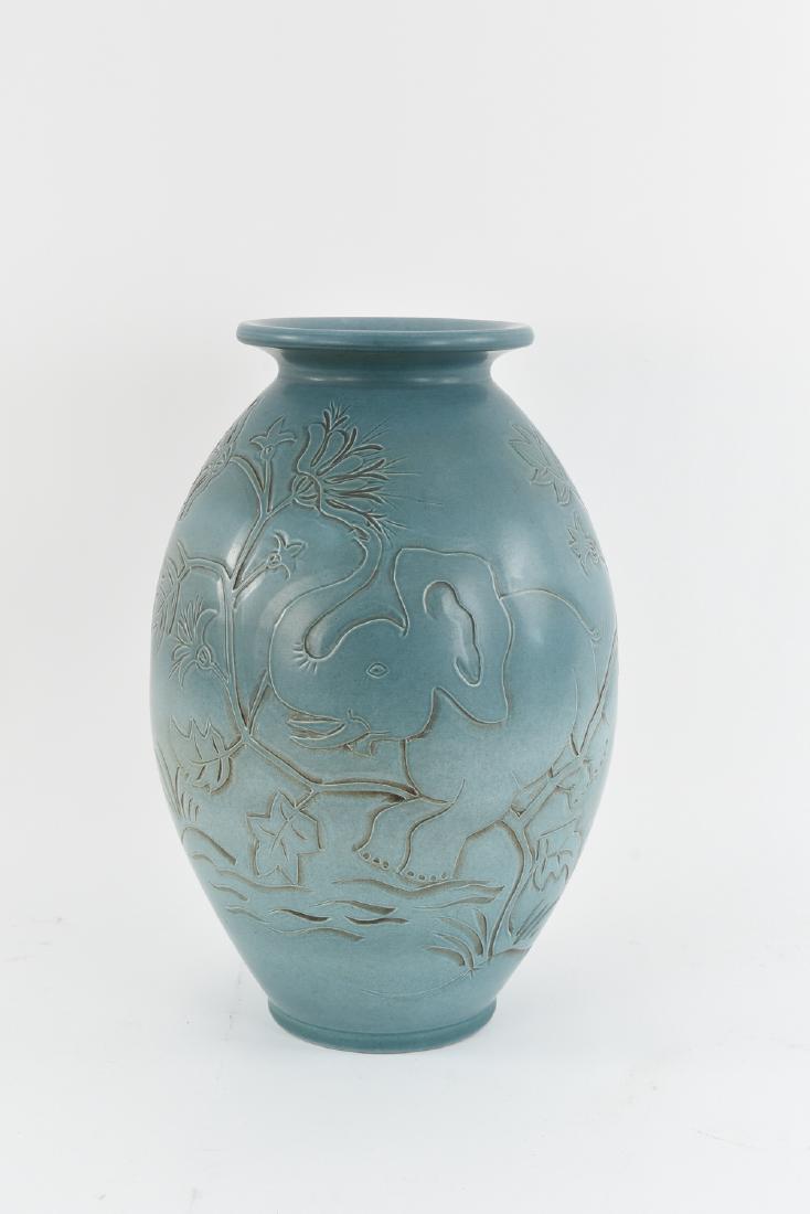 FOLMER GROSS FOR KNABSTRUP KERAMIK CERAMIC VASE: Dimensions: H 18.5" x W 10" x D 10" Condition: No issues to note. Z173