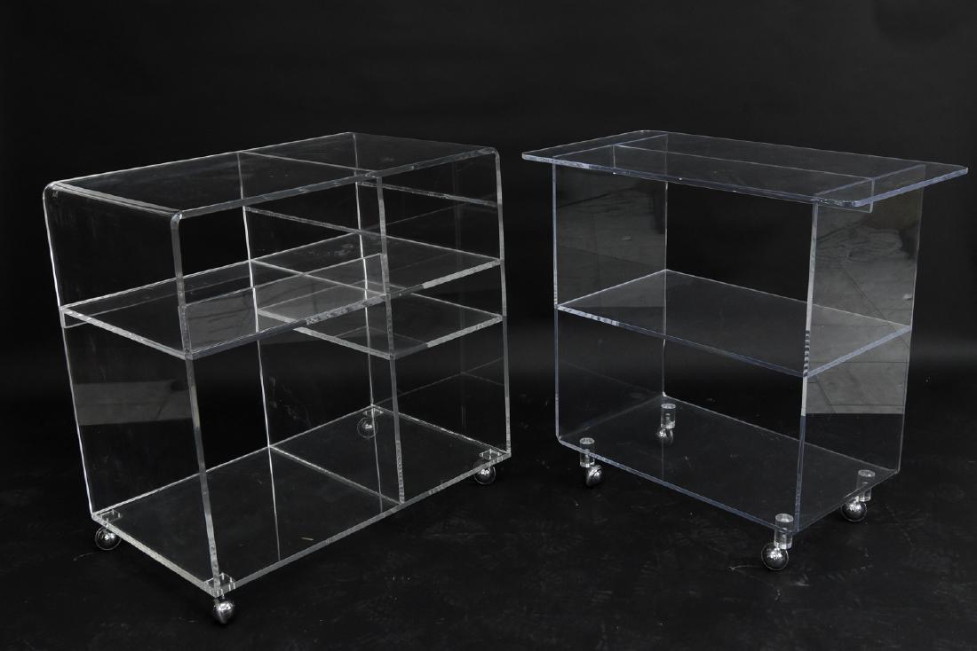 (2) LUCITE ROLLING CONSOLE SIDE TABLES (1 of 8)