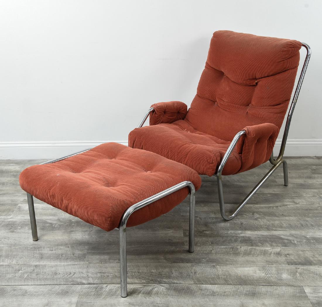 MILO BAUGHMAN STYLE CHROME SLING CHAIR & OTTOMAN (1 of 10)