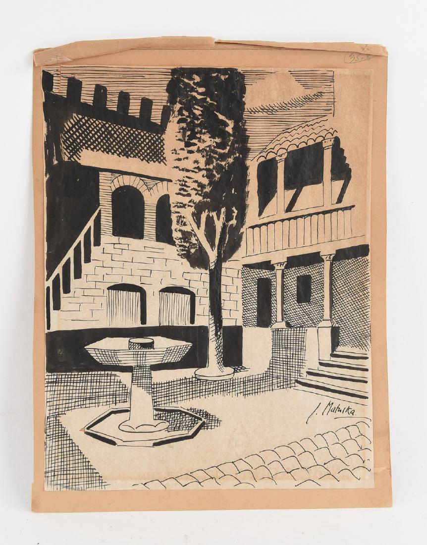 JAN MATULKA (CZECH-AMERICAN 1890-1972): Signed to lower right. Dimensions: (Paper) H 12" x W 9" Condition: Yellowing to paper. Some wear to edges.