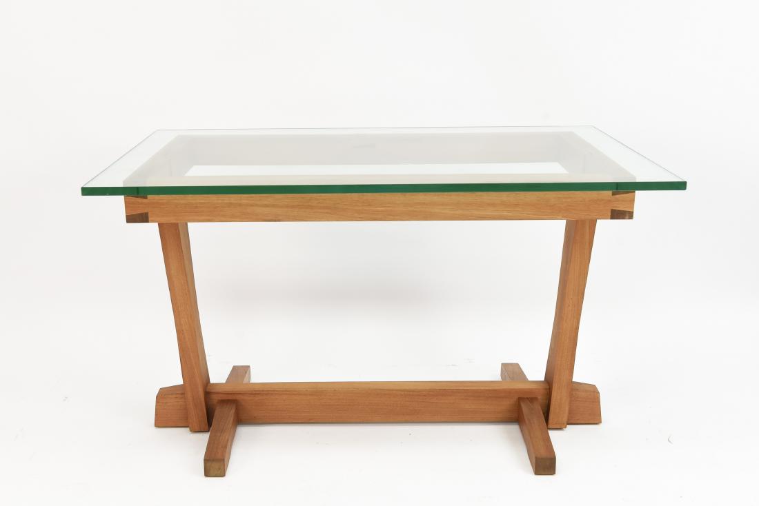 AMERICAN CRAFT WALNUT AND GLASS DESK: Dimensions: H 28.25" x W 48" x D 30" Condition: Showing very light signs of use.