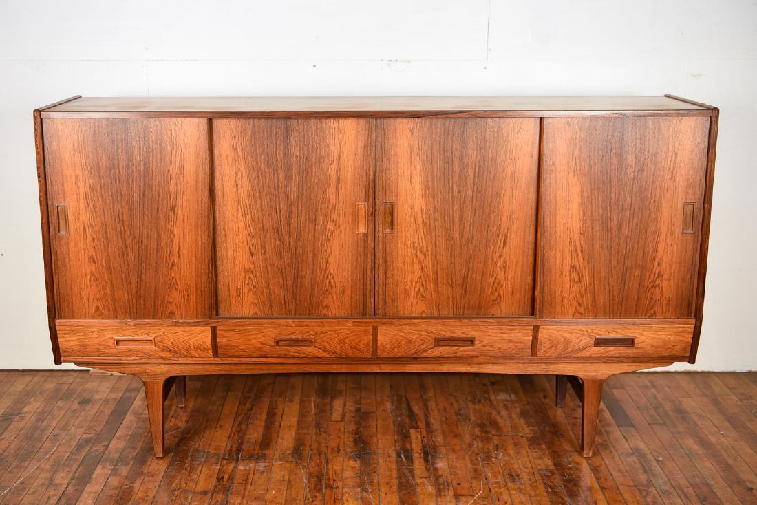 DANISH MID-CENTURY ROSEWOOD HIGHBOARD C. 1960S: Dimensions: H 45" x W 77" x D 18.5" Condition: Wear consistent with age and use. WPA014