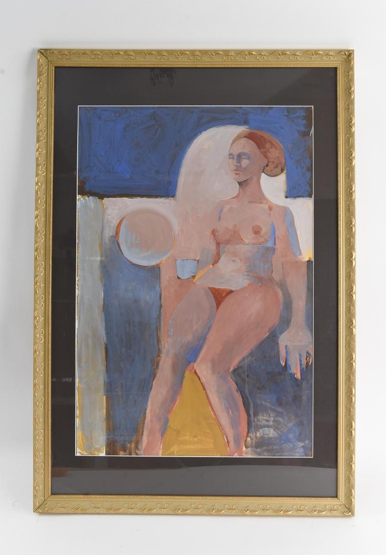 GENE SZAFRAN (1941-2011): Untitled, unsigned, depicting a reclining nude female. Gouache on paper/board, estate stamped on the verso: Gene Szafran, Szafran. Gene Szafran (1941-2011), American artist, illustrator, and sculptor.
