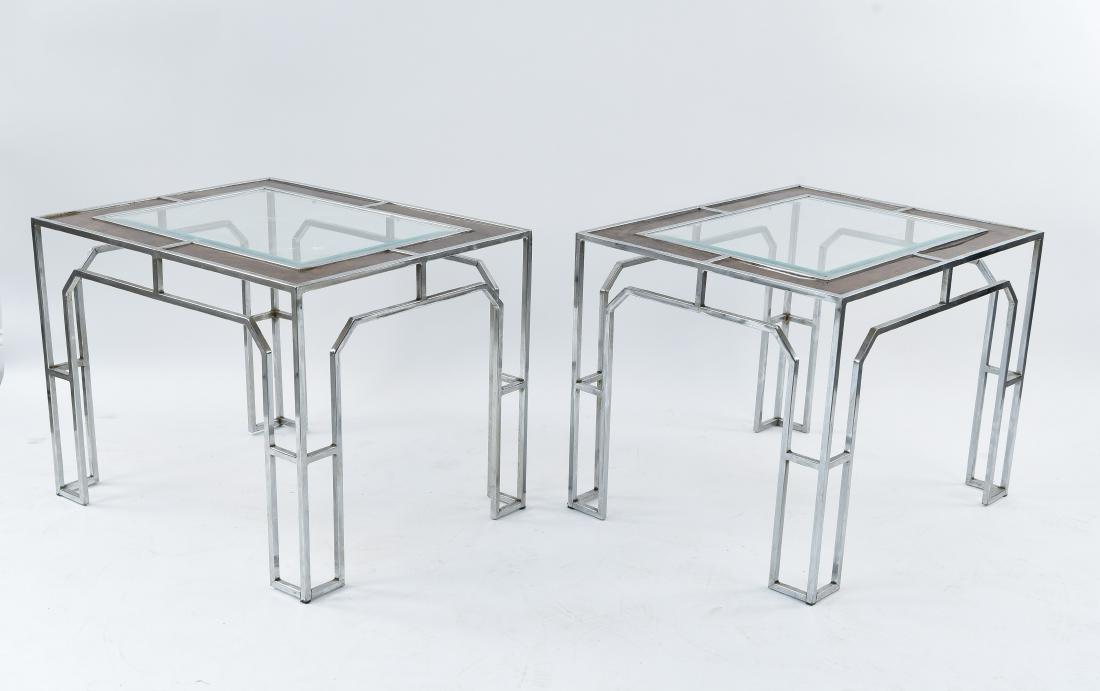 MANNER OF MILO BAUGHMAN CHROME & BURL SIDE TABLES (1 of 10)