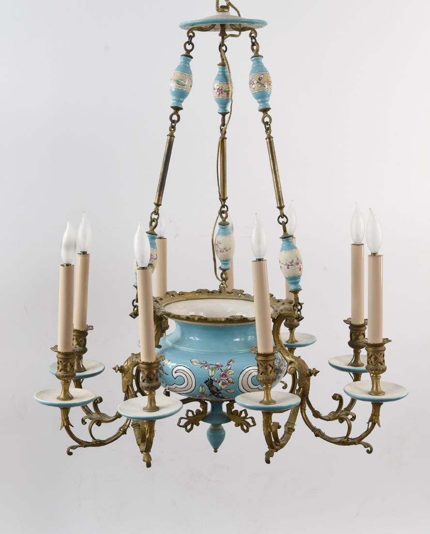LONGWY STYLE FRENCH CERAMIC CHANDELIER (1 of 11)