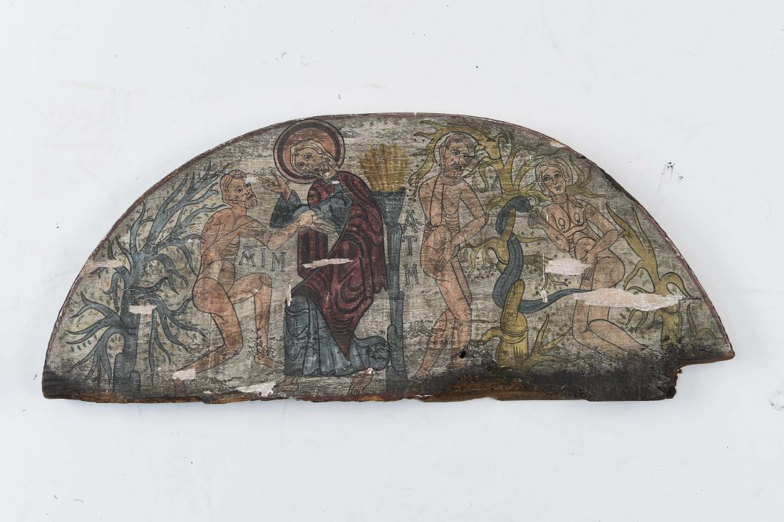 ROMANESQUE STYLE ANTIQUE TEMPERA ON PANEL PAINTING (1 of 8)