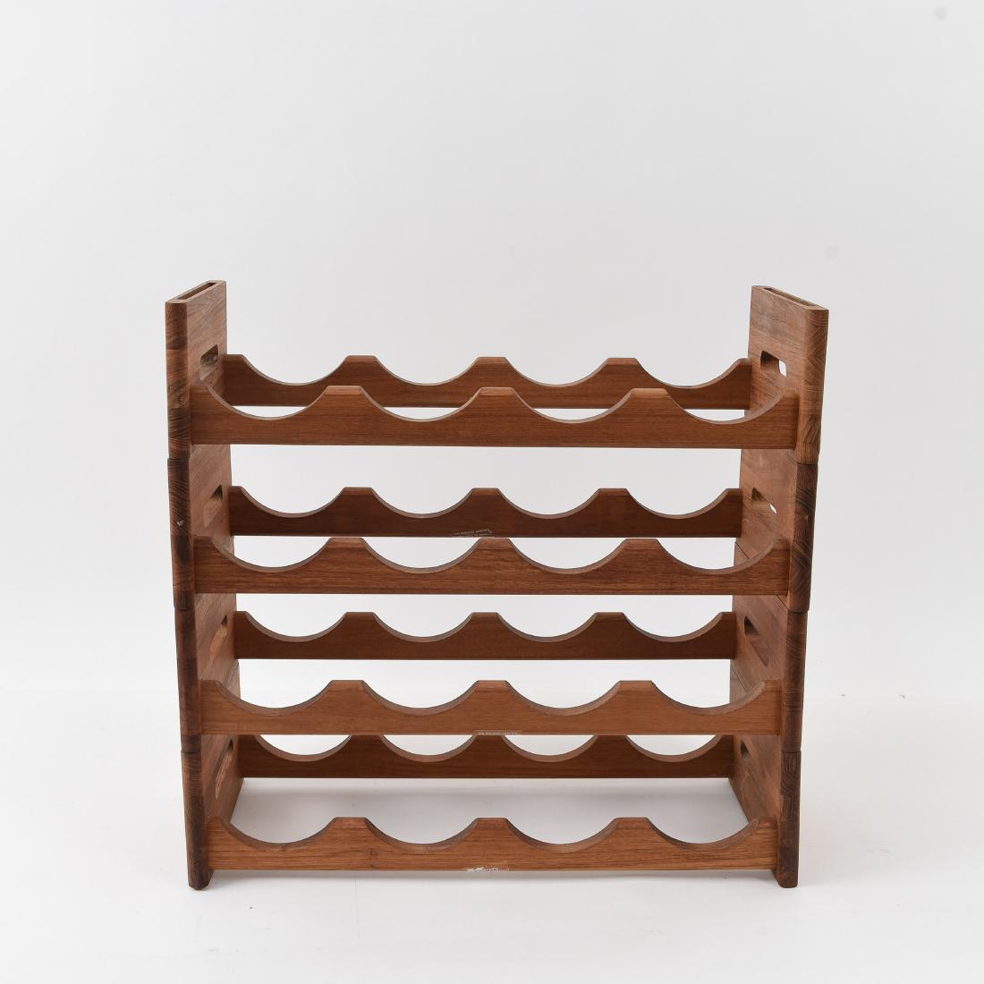 TEAK MODULAR WINE RACK: Dimensions: H 19.25" x W 20" x D 9" Condition: Sides do not line up perfectly straight.