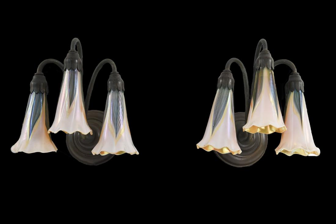 PR.OF TIFFANY STUDIO LILY SCONCES W/ GLASS SHADES (1 of 7)