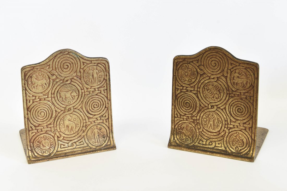 TIFFANY STUDIOS SIGNED ZODIAC BOOKENDS (1 of 7)