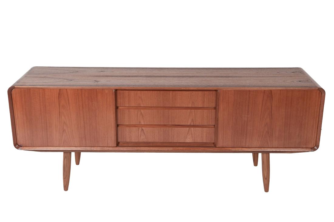 NEXO DANISH MID-CENTURY TEAK SIDEBOARD: Dimensions: H 27.5" x W 71" x D 17.5" Condition: Wear consistent with age and use. WPA028