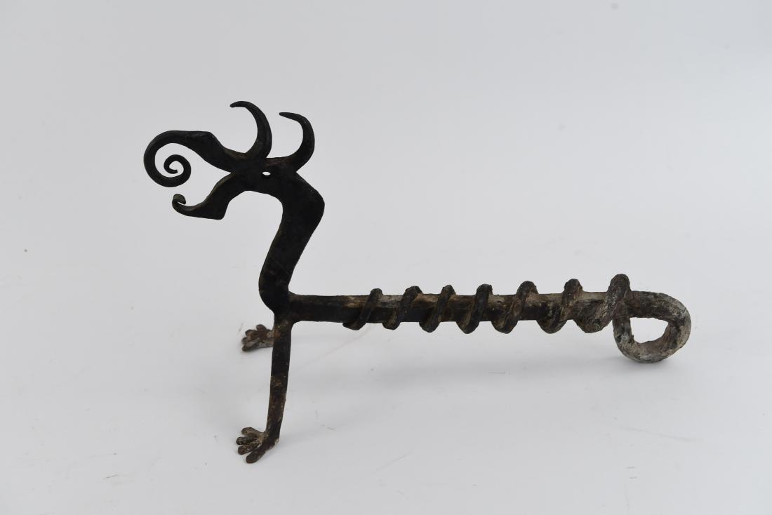 ANTIQUE WROUGHT IRON FIRE DOG DRAGON TOOL REST (1 of 8)