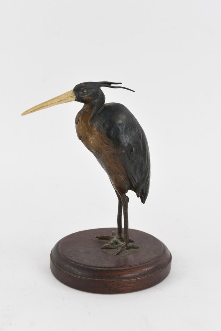 VIENNA BRONZE CRANE SCULPTURE ON WOODEN STAND (1 of 11)