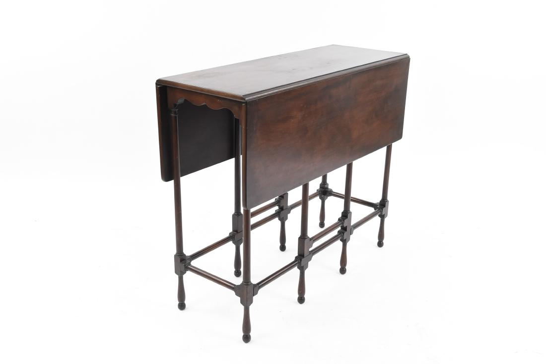 GATE LEG DROP LEAF TABLE: Dimensions: (Leaves up) H 28" x W 34" x D 32.5" Condition: Wear to finish on top. Few surface scratches.