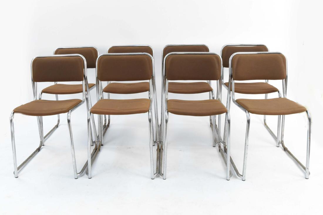 (8) MID-CENTURY CHROME UPHOLSTERED STACKING CHAIRS (1 of 14)