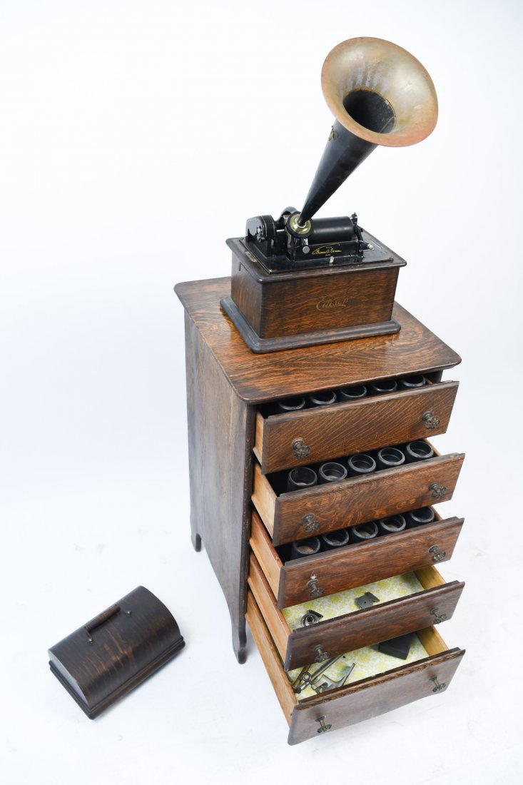EDISON PHONOGRAPH W/ MUSIC ROLL CABINET (1 of 15)