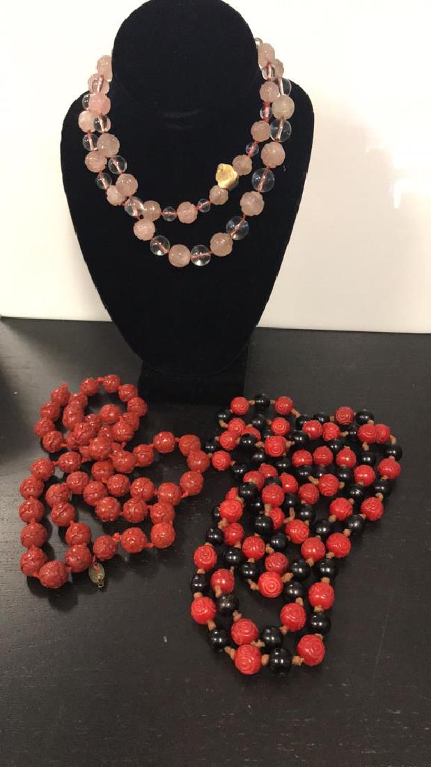 ASIAN STYLE NECKLACES INCLUDING ROSE QUARTZ (1 of 5)