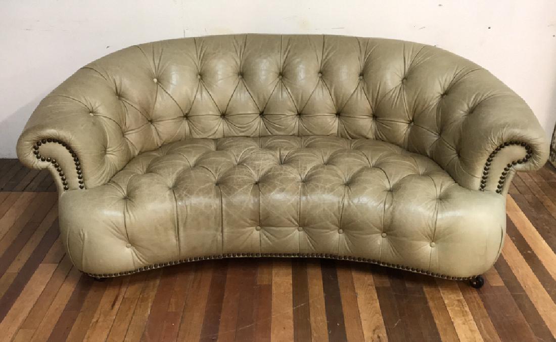 LEATHER BUTTON TUFTED CURVED BACK SETTEE (1 of 13)