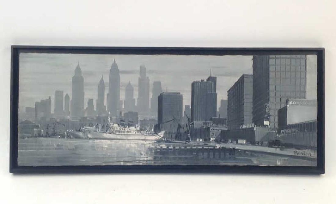 SIGNED MID CENTURY O/C NEW YORK HARBOR (1 of 5)