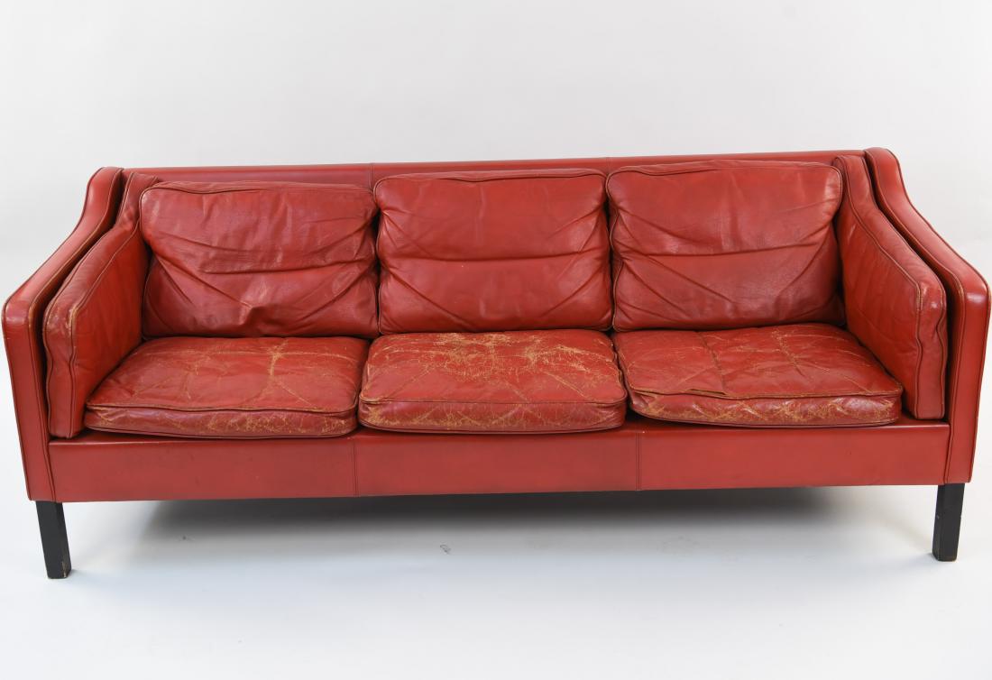 BORGE MOGENSEN STYLE RED LEATHER MID-CENTURY SOFA (1 of 14)