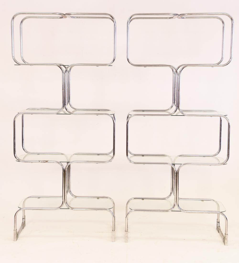 PAIR OF MILO BAUGHMAN STYLE CHROME ETAGERES (1 of 19)