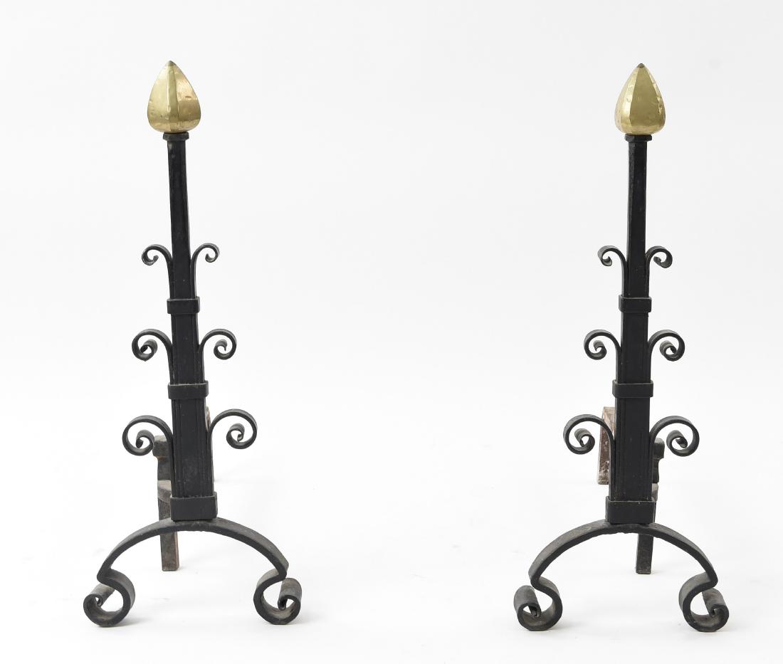 PAIR OF MODERN IRON AND BRASS ANDIRONS (1 of 9)
