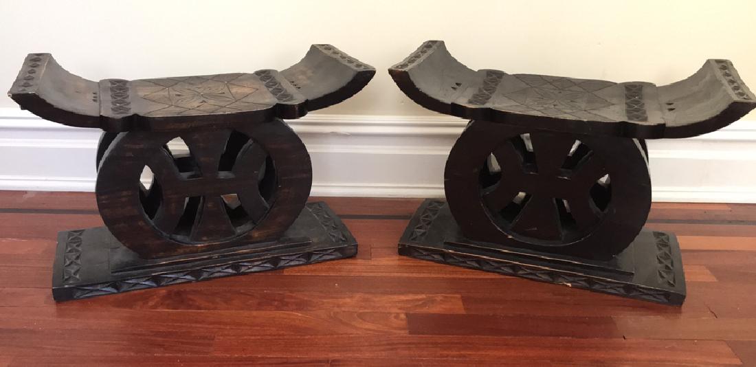 PAIR OF CARVED WOOD STOOLS (1 of 6)