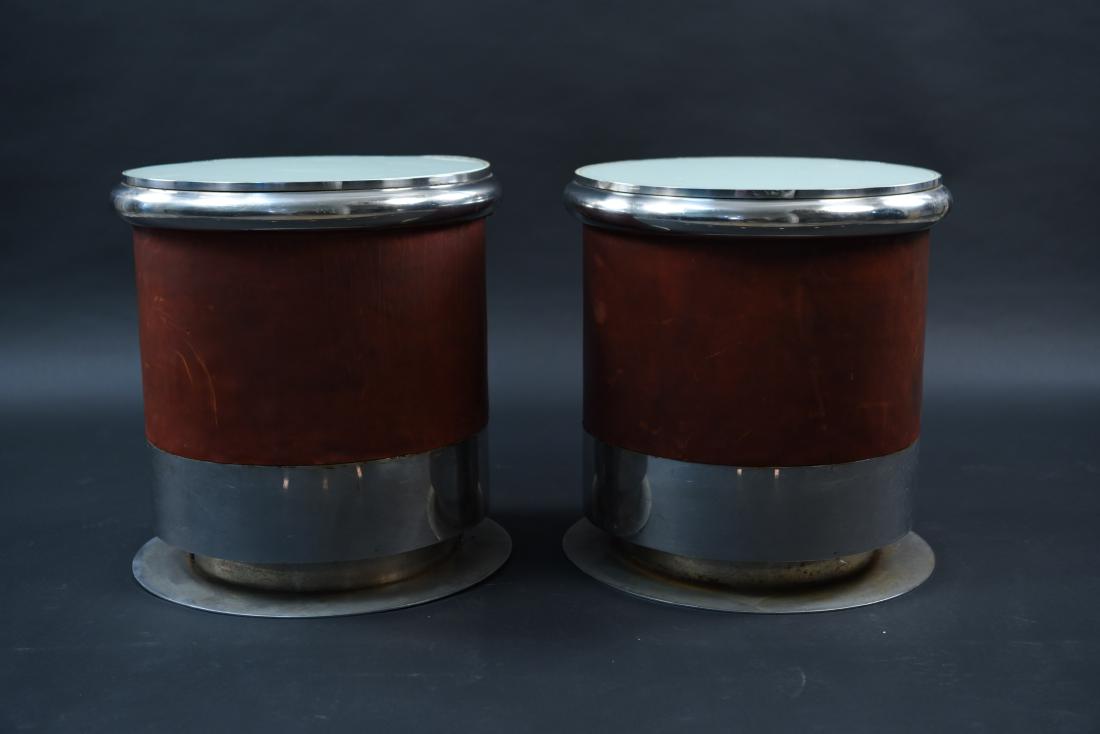 FRENCH 50'S LEATHER AND NICKEL SIDE TABLES (1 of 8)