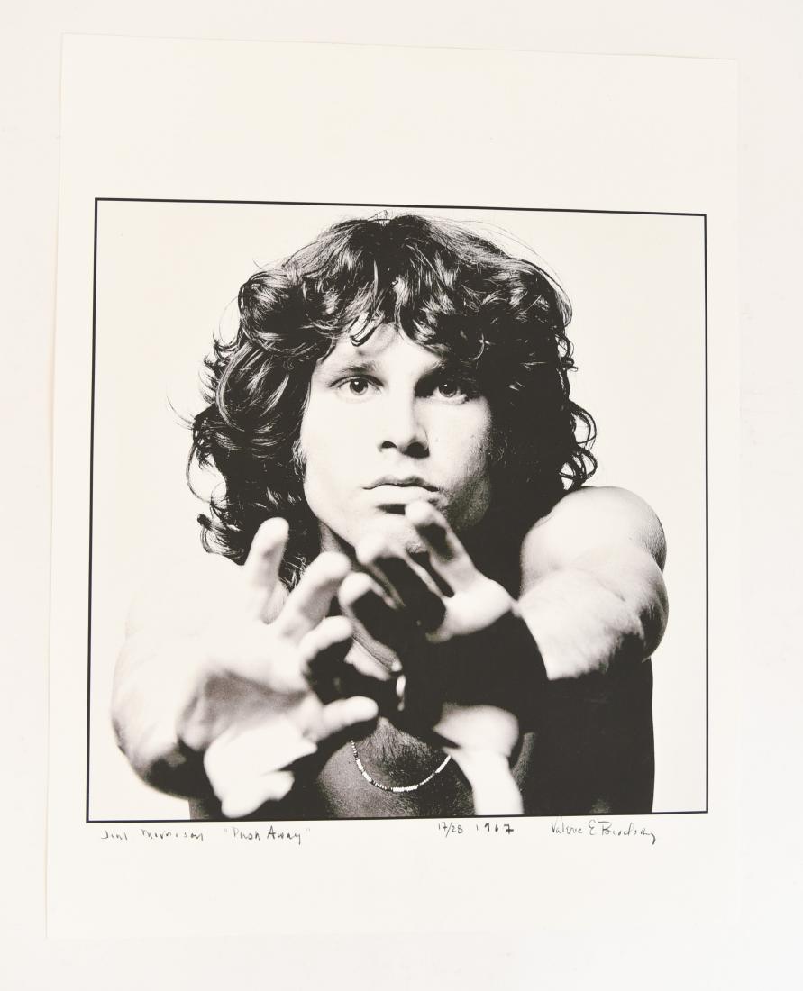 JOEL BRODSKY LIMITED EDITION PHOTO OF JIM MORRISON: Jim Morrison from 1967 titled "Push Away", limited edition posthumous photo print signed by photographers wife, Valerie Brodsky, numberd 17/28. Dimensions: (Paper) H 22" x W 17" Condition: No issues t