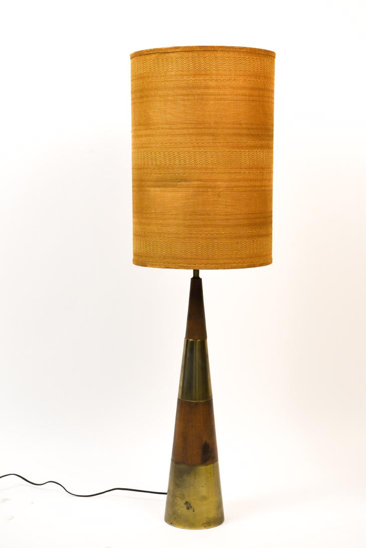 MID-CENTURY BRASS & WOOD CONE FORM TABLE LAMP (1 of 8)