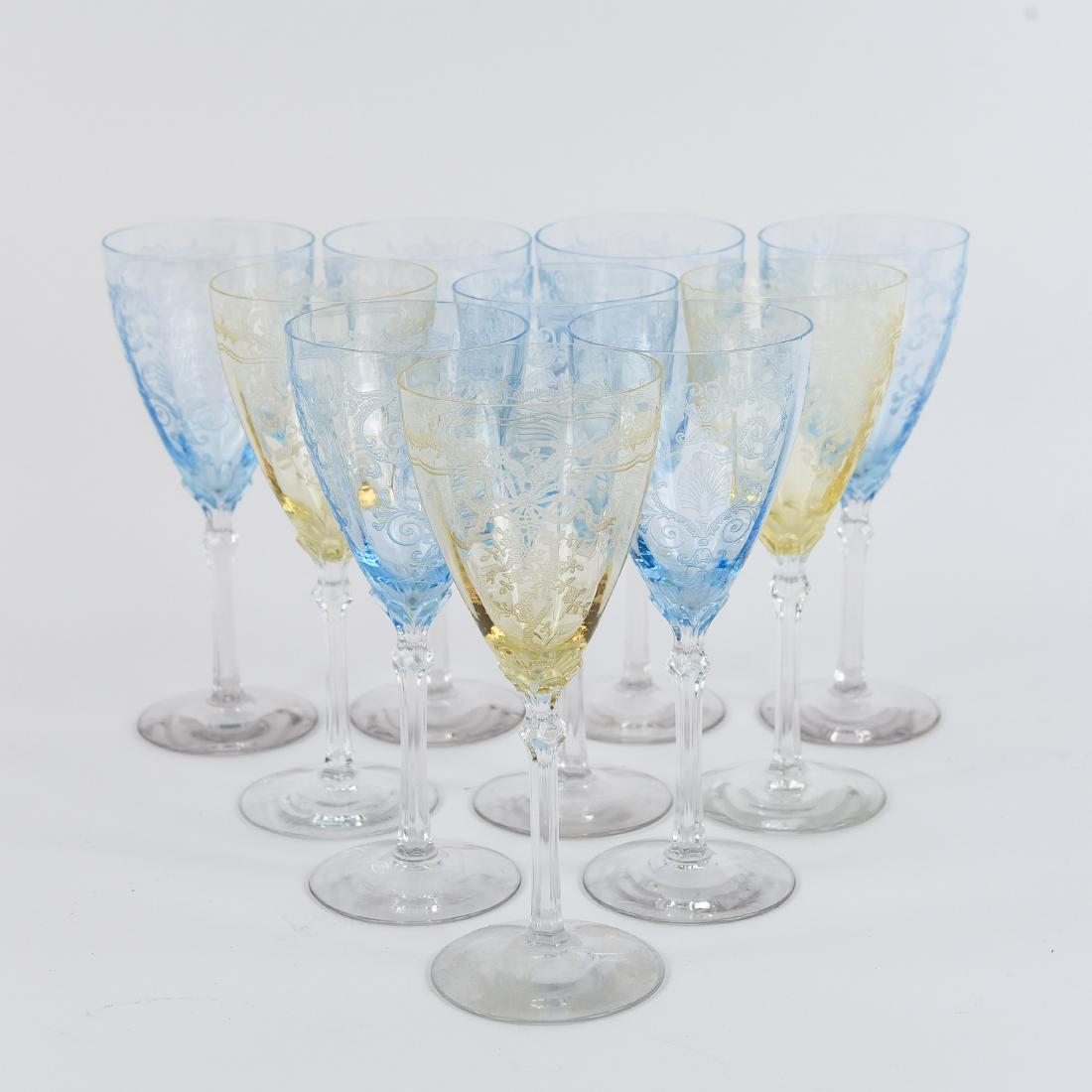 (10) FOSTORIA COLORED ETCHED STEMWARE GOBLETS (1 of 8)