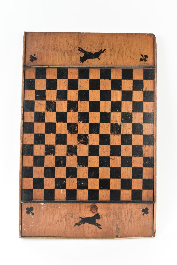 19TH C. FOLK PAINTED GAMES BOARD W/ DOGS (1 of 8)