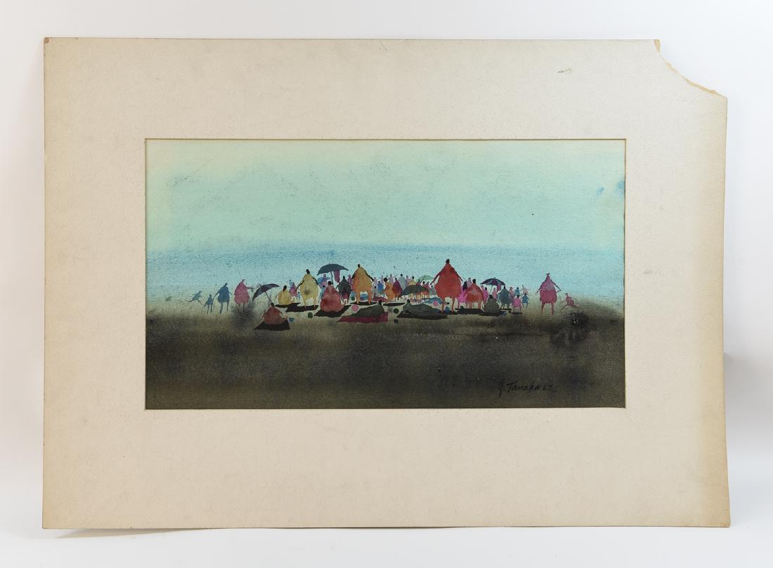 MODERN WATERCOLOR FIGURES ON BEACH Y. TANAKA (1 of 9)