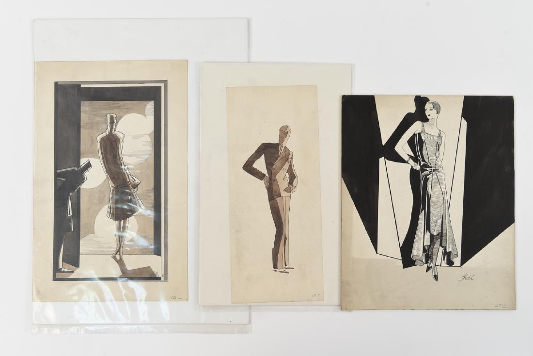 THREE ART DECO FASHION DESIGN DRAWINGS (1 of 10)