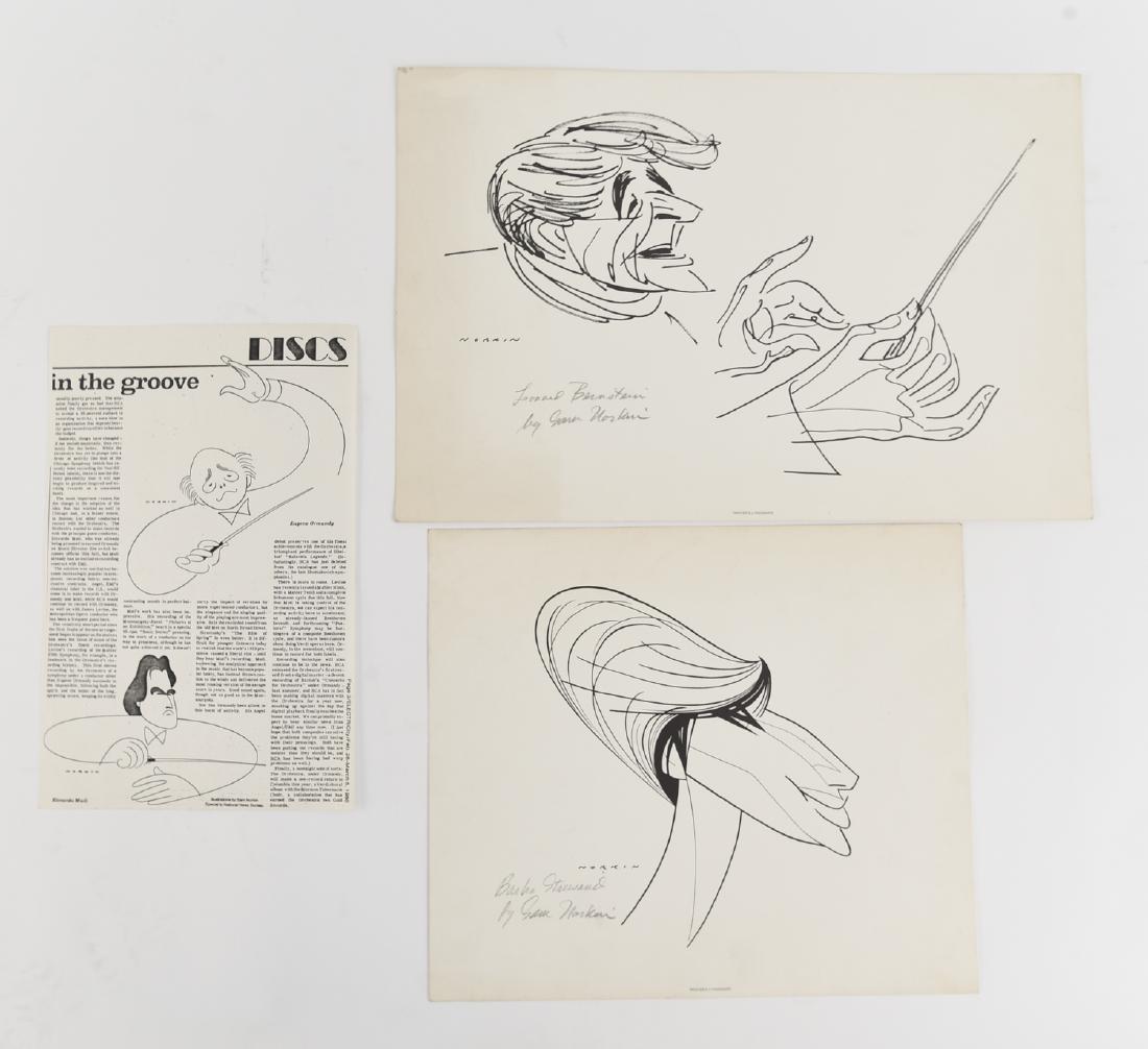SAM NORKIN (1917-2011) LITHOGRAPHS: 2 musician printers lithographs, pencil signed and titled, one Barbara Streisand, and one Leonard Bernstein, also including a newspaper clipping about the artist. Dimensions: (Largest) H 11.5" x W 19"