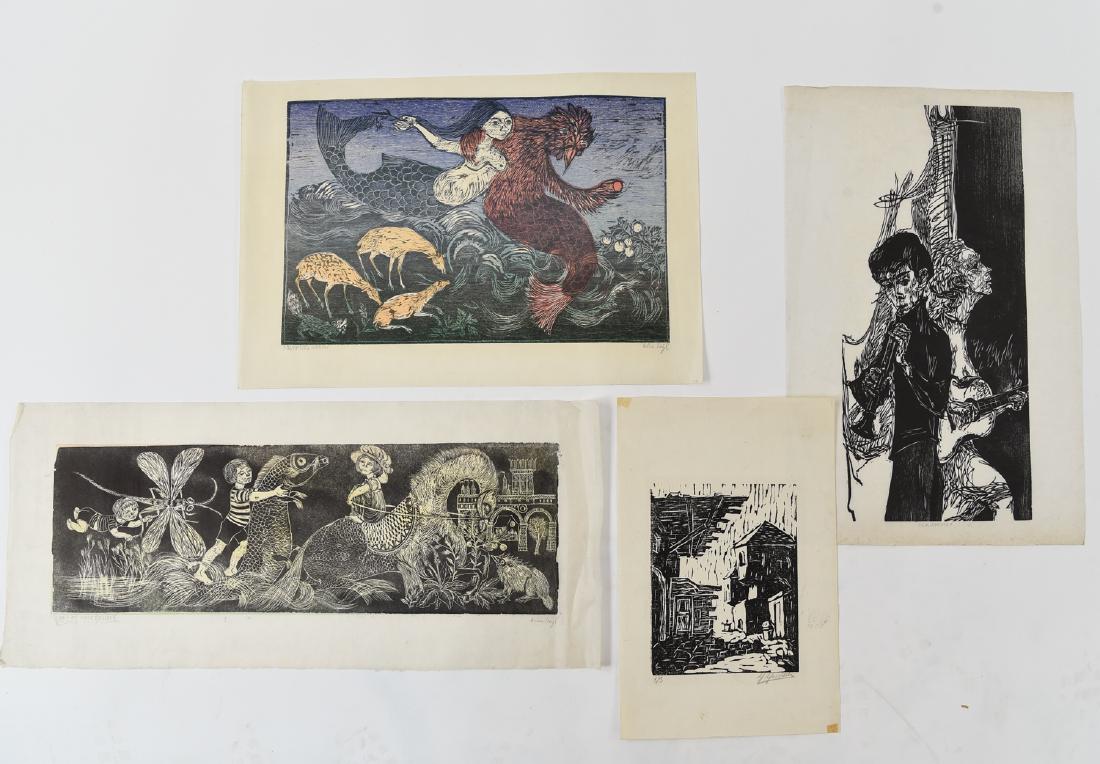 (4) SIGNED WOODBLOCK PRINTS (1 of 10)