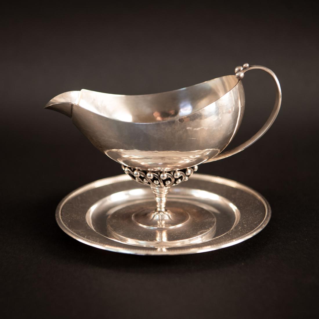GEORG JENSEN STERLING SILVER GRAVY BOAT AND PLATE (1 of 9)