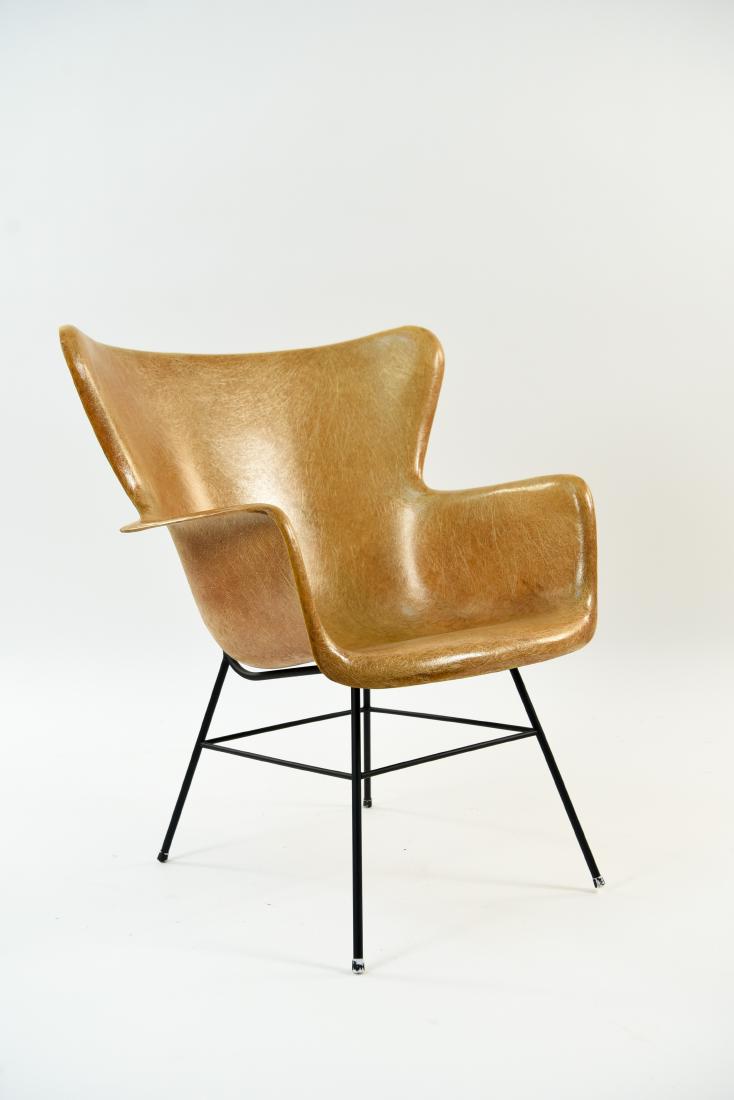 LAWRENCE PEABODY FIBERGLASS ARM CHAIR FOR SELIG: For Selig. Dimensions: H 32" x W 26.5" x D 26.75" Condition: Few scuffs, discoloration, and wear.