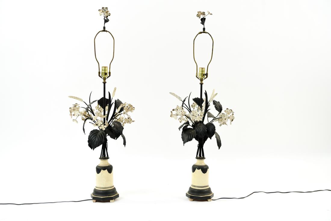 PAIR OF ITALIAN TOLE METAL FLORAL LAMPS (1 of 11)