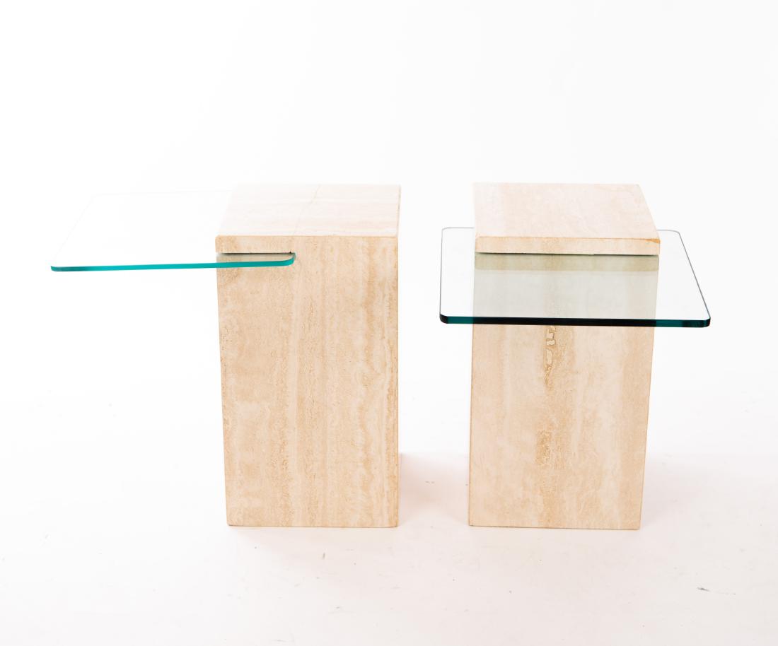 PAIR OF ITALIAN TRAVERTINE AND GLASS SIDE TABLES (1 of 14)