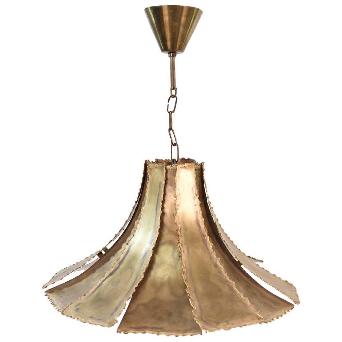 HOLM SORENSEN BRUTALIST BRASS PENDANT LIGHT: Danish, mid-century. Dimensions: H 10" x Dia. 18" Condition: Not tested. WPB060
