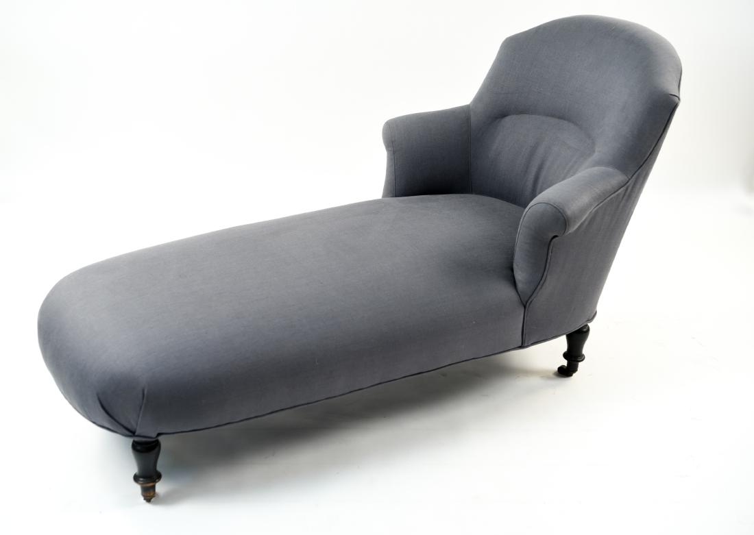 FRENCH NAPOLEAN III STYLE LINEN CHAISE LOUNGE (1 of 8)