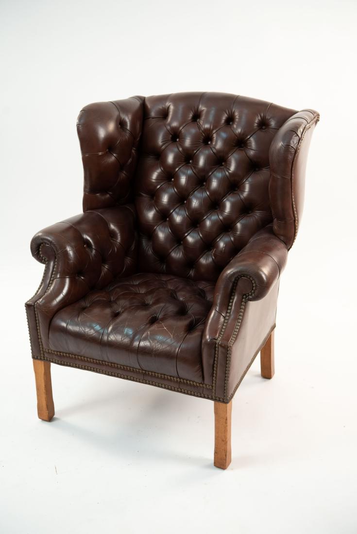 BUTTON TUFTED LEATHER WINGBACK CHAIR (1 of 13)