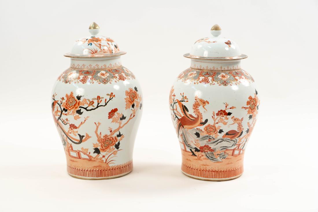 PAIR OF ASIAN CERAMIC LIDDED URNS (1 of 13)
