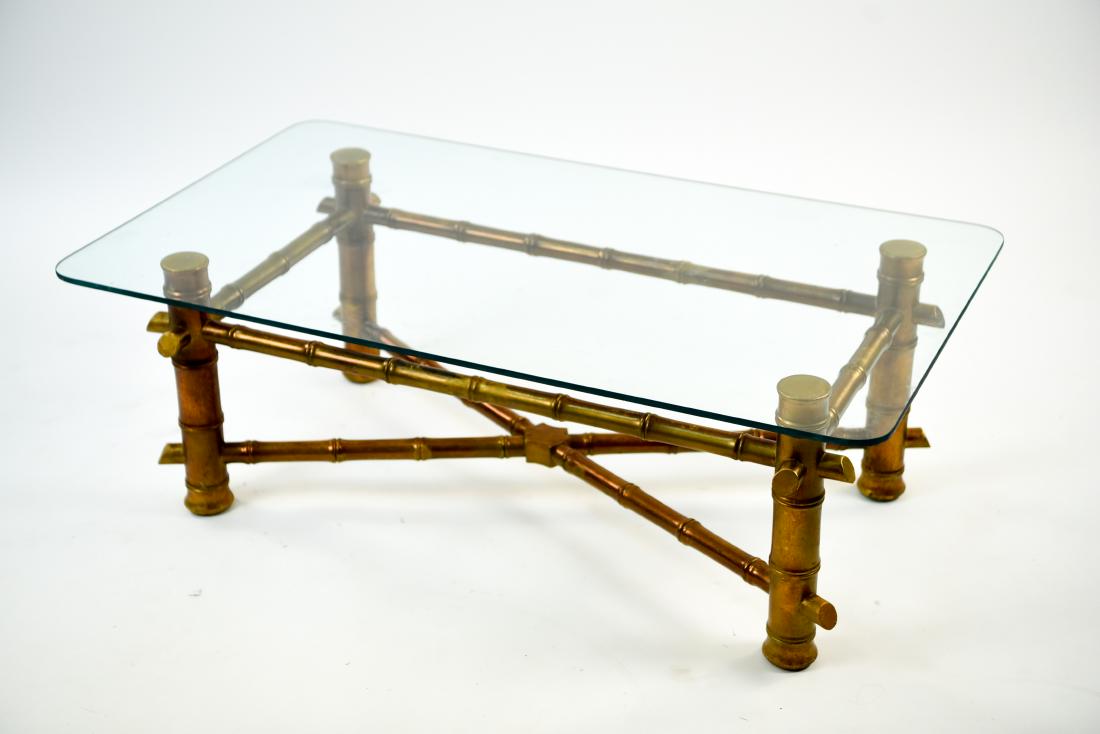 FAUX BAMBOO WOODEN GLASS TOP COFFEE TABLE (1 of 9)