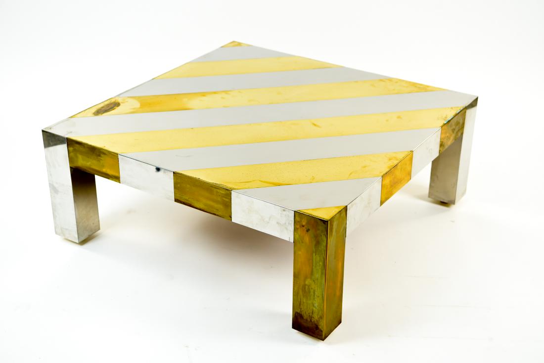 MANNER OF PAUL EVANS CHROME AND BRASS COFFEE TABLE (1 of 11)