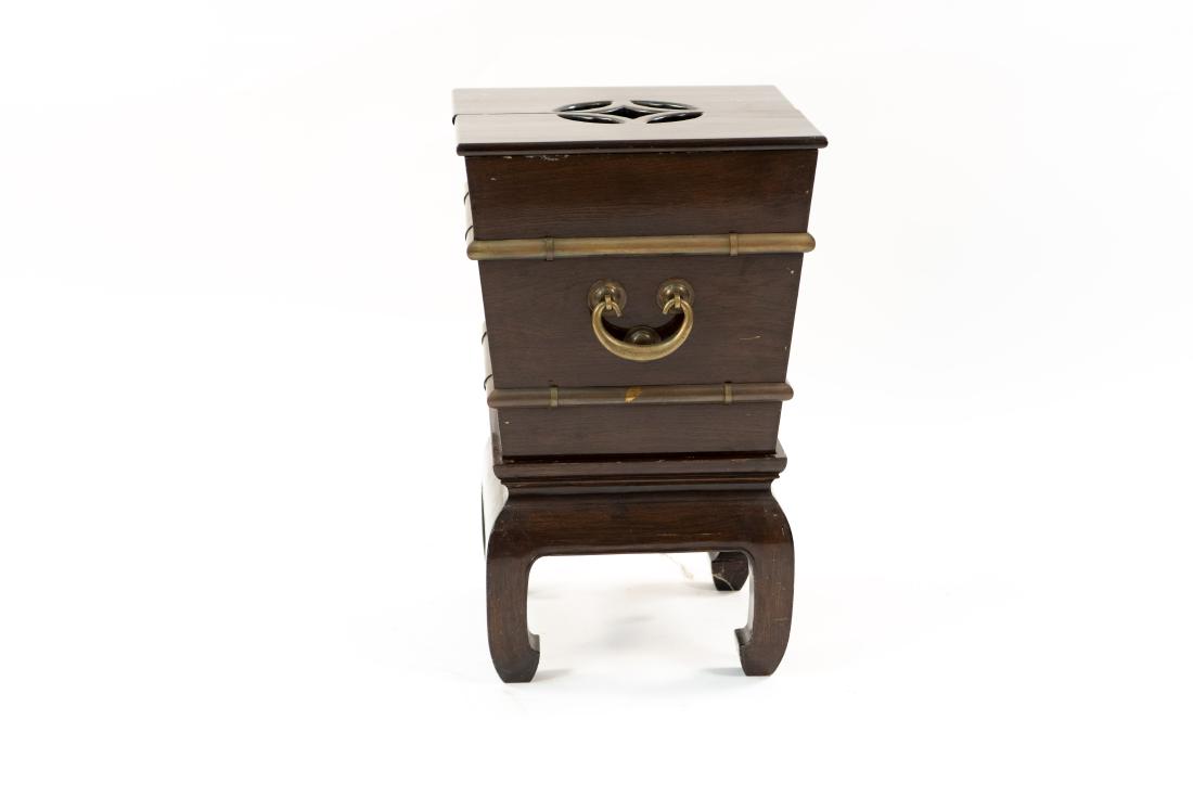 ASIAN STYLE WOOD & BRASS PLANTER ON STAND (1 of 9)