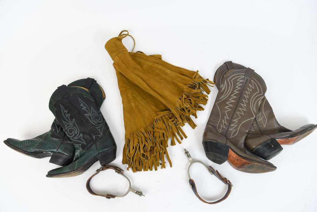 GROUPING OF WESTERN WARE BOOTS LEATHER ETC.: Dimensions: (Boot) H 16" x W 10.75" x D 3.5" Condition: Showing signs of age and use.