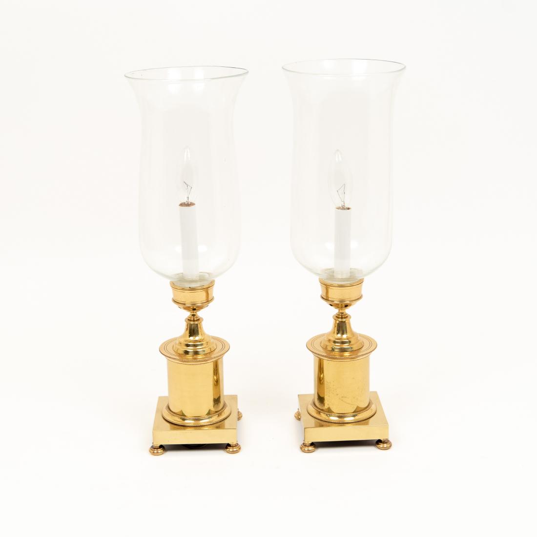 BRASS CANDLESTICK HURRICANE SHADE LAMPS (1 of 14)