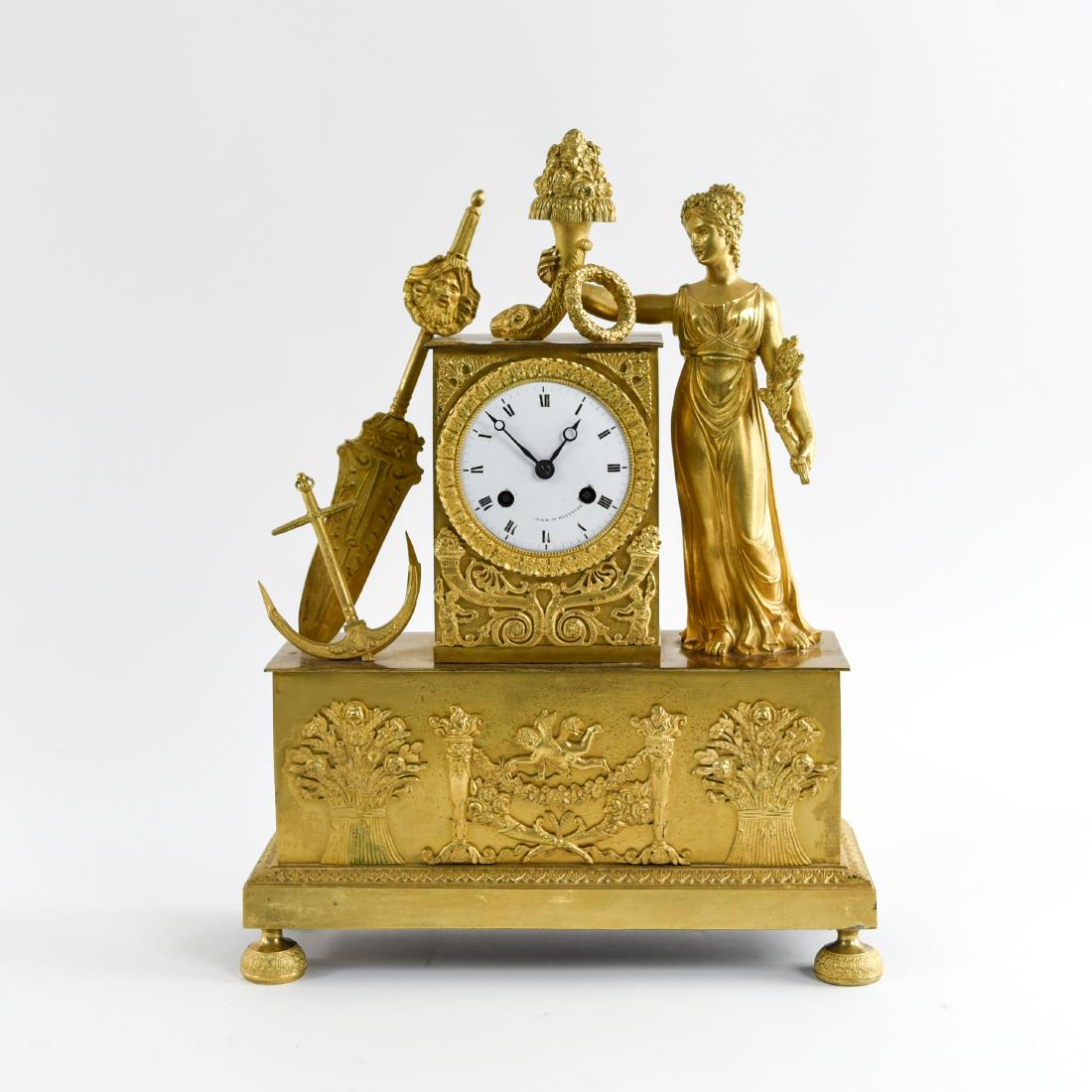 19TH C. EMPIRE GILT BRONZE NAUTICAL MANTLE CLOCK (1 of 11)