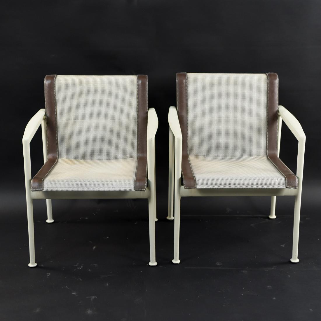 (2) RICHARD SCHULTZ FOR KNOLL ARM CHAIRS: Dimensions: H 29" x W 20" x D 24" Condition: Light wear from use. Some soiling. Staining to covers.
